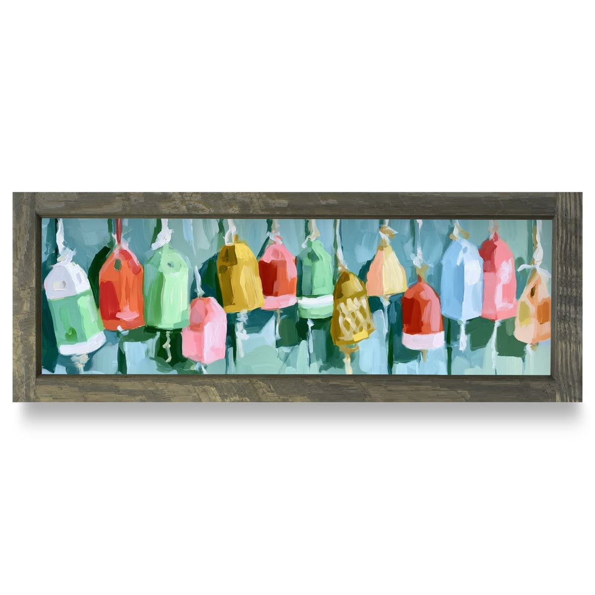 Colorful Buoy Lineup | Real Wood Framed Wall Art Print | Skinny