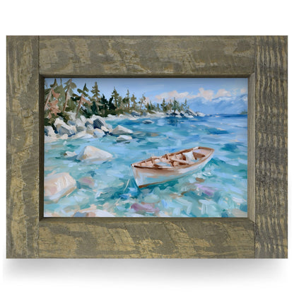 Red Canoe Fall Lake | Real Wood Framed Wall Art Print