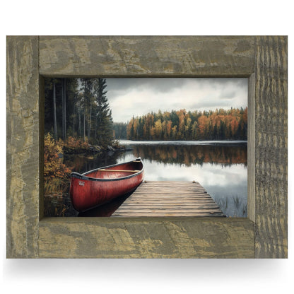 Red Canoe Docked | Real Wood Framed Wall Art Print