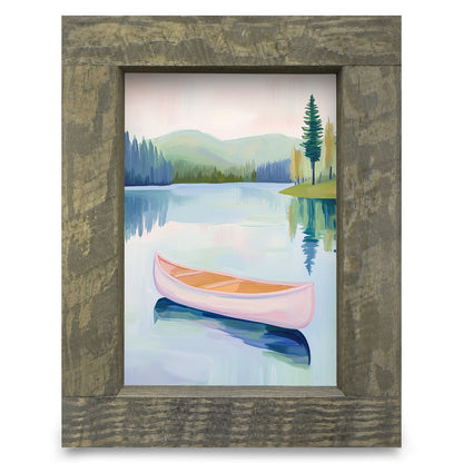 Pastel Pink Lake Canoe | Real Wood Framed Wall Art Print