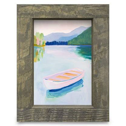 Pastel Lake Boat | Real Wood Framed Wall Art Print