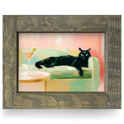 Nine Lives & One Martini | Real Wood Framed Wall Art Print | Horizontal
