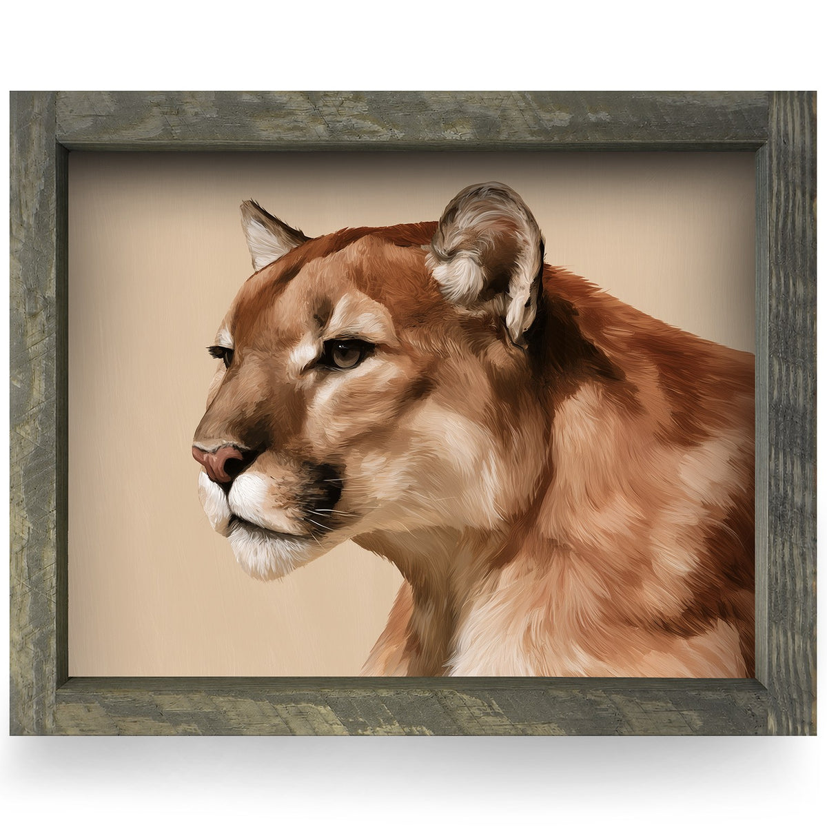 Mountain Lion Portrait | Real Wood Framed Wall Art Print