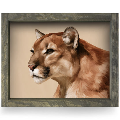 Mountain Lion Portrait | Real Wood Framed Wall Art Print