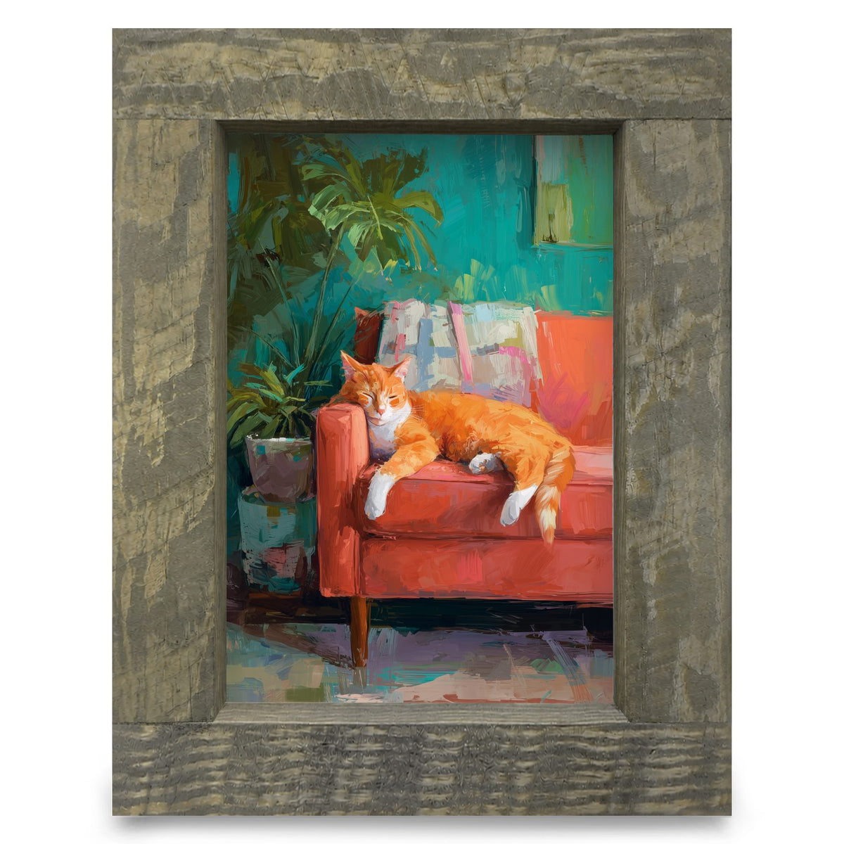 Cozy Couch Cat Nap | Real Wood Framed Wall Art Print