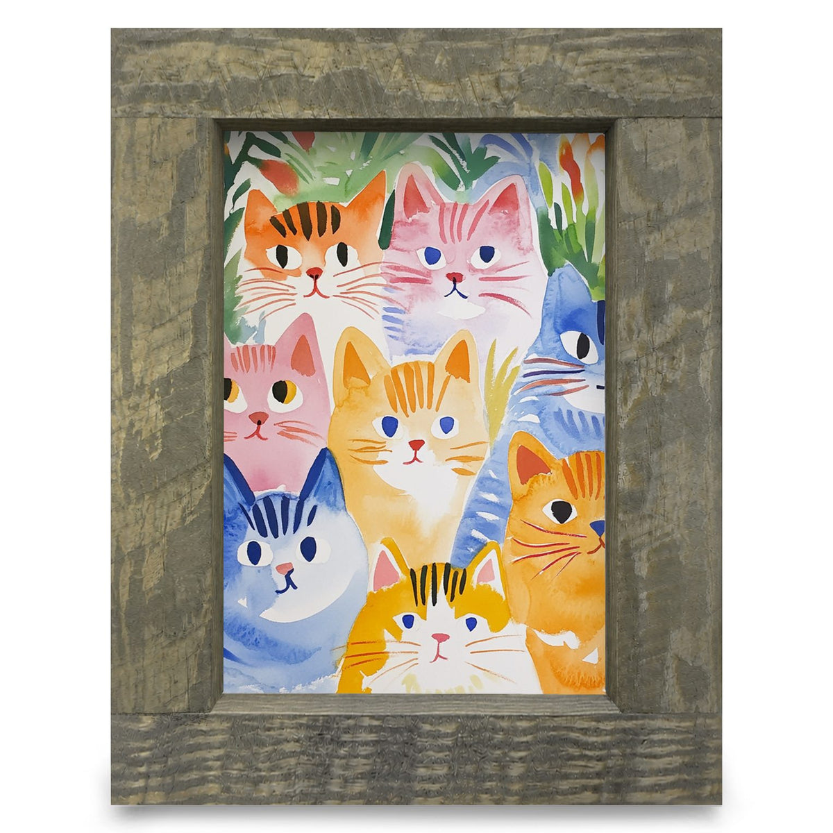 Watercolor Cats | Real Wood Framed Wall Art Print
