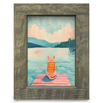 Cat Lake Daydreams | Real Wood Framed Wall Art Print