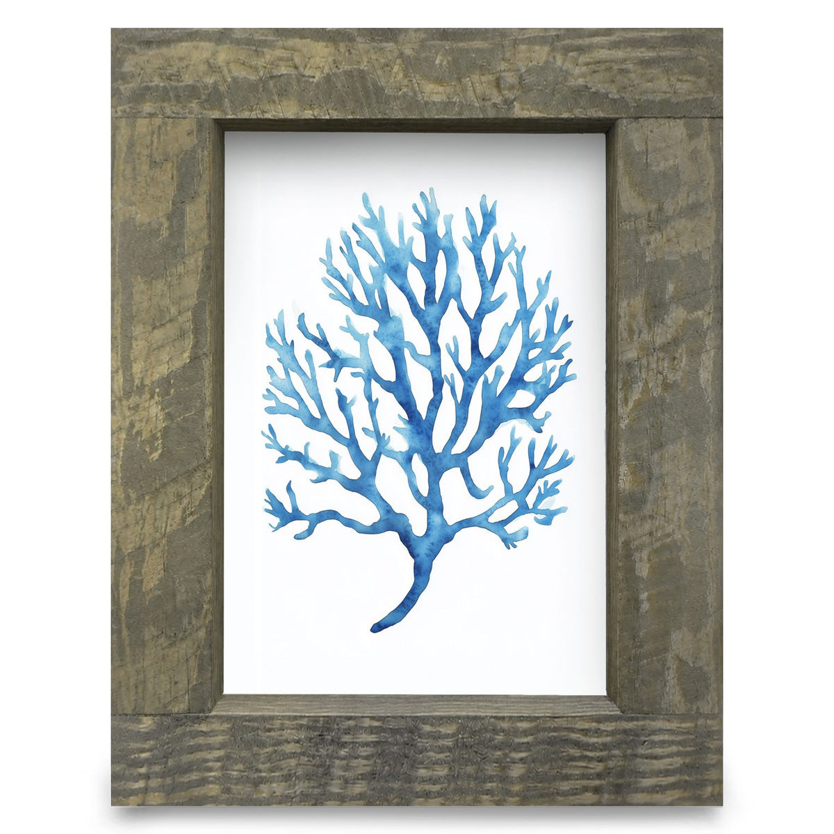 Watercolor Navy Coral Branches | Real Wood Framed Wall Art Print