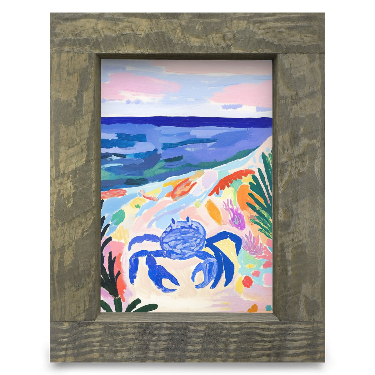 Cute Blue Crab  | Real Wood Framed Wall Art Print