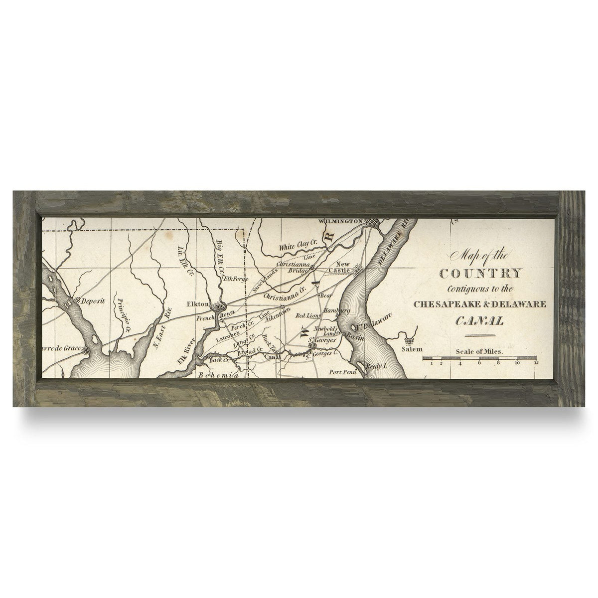 Chesapeake & Delaware Canal Vintage Map | Real Wood Framed Wall Art Print