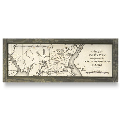 Chesapeake & Delaware Canal Vintage Map | Real Wood Framed Wall Art Print