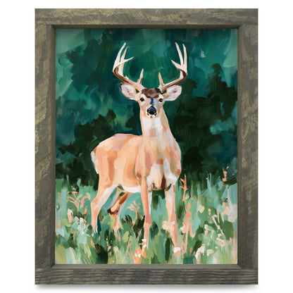 Whitetail Buck in the Meadow | Real Wood Framed Wall Art Print