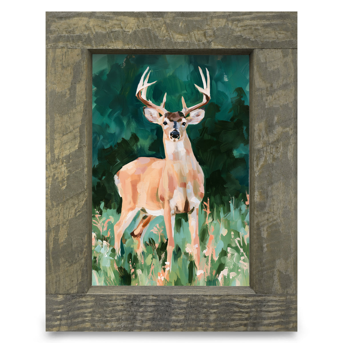 Whitetail Buck in the Meadow | Real Wood Framed Wall Art Print