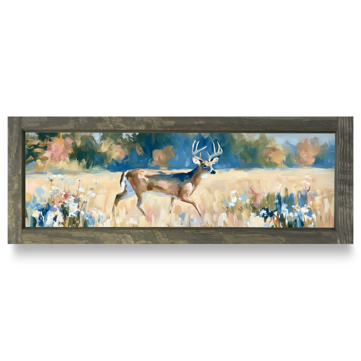 Wildflower Meadow Buck | Real Wood Framed Wall Art Print | Skinny