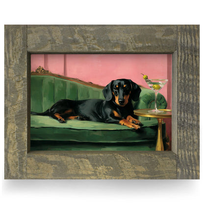 Dachshund & Dirty Martini | Real Wood Framed Wall Art Print | Horizontal