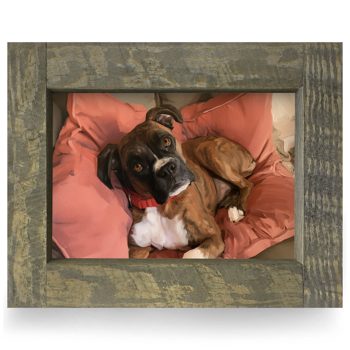 Boxer on the Couch | Real Wood Framed Wall Art Print | Horizontal