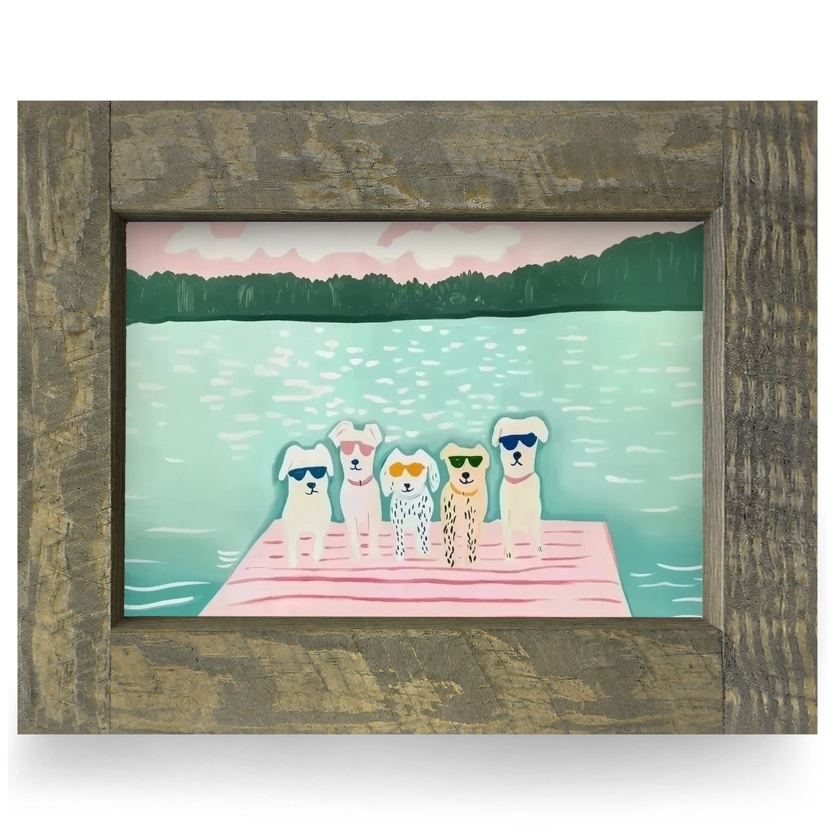 The Cutest Dock Dogs | Real Wood Framed Wall Art Print | Horizontal
