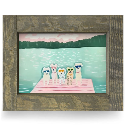 The Cutest Dock Dogs | Real Wood Framed Wall Art Print | Horizontal