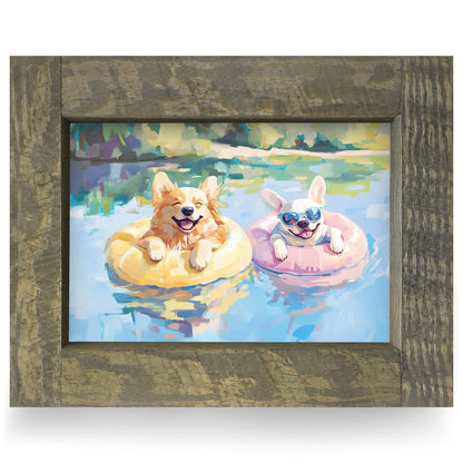The Cutest Floating Lake Pups | Real Wood Framed Wall Art Print | Horizontal