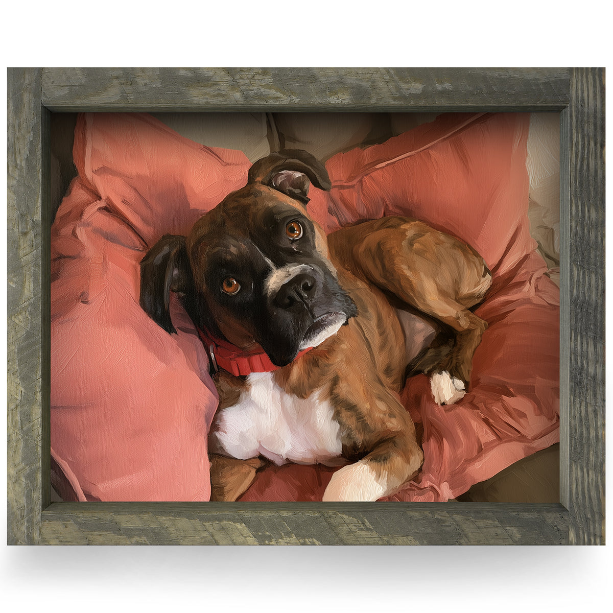 Boxer on the Couch | Real Wood Framed Wall Art Print | Horizontal