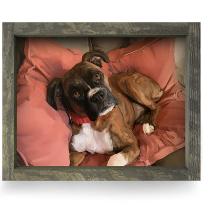 Boxer on the Couch | Real Wood Framed Wall Art Print | Horizontal