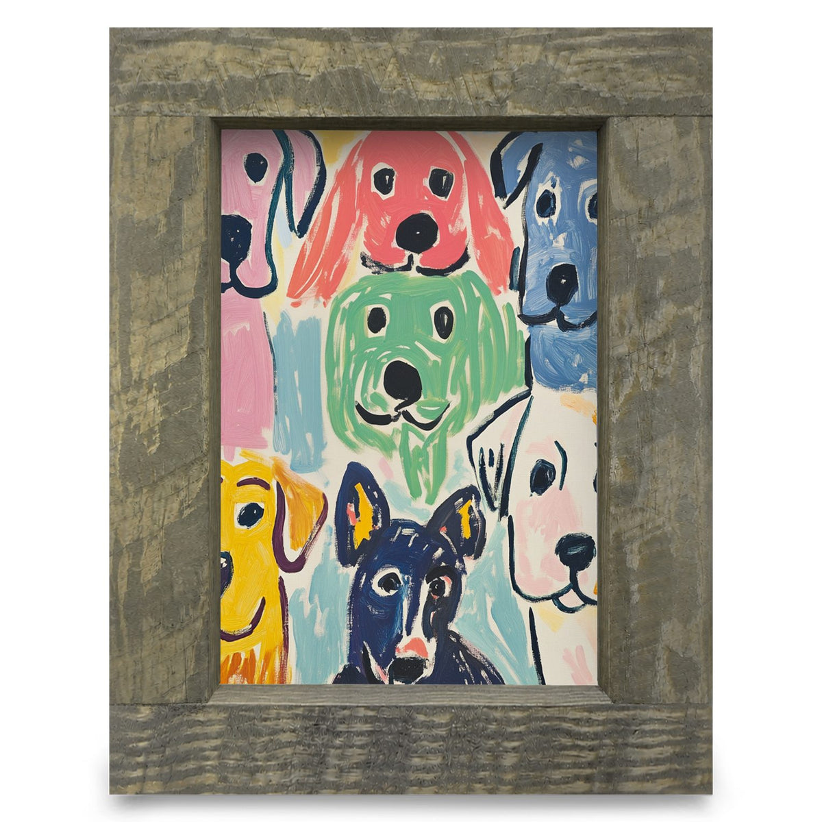 Colorful Dog Smiles | Real Wood Framed Wall Art Print