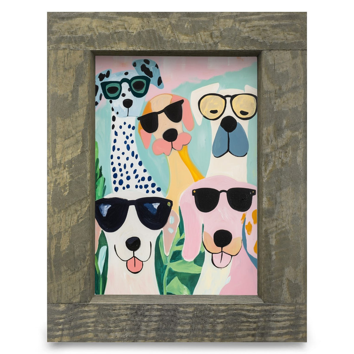 Dog Motley Crew | Real Wood Framed Wall Art Print