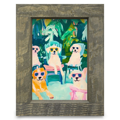 Garden Dogs | Real Wood Framed Wall Art Print