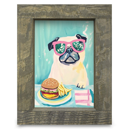 Pug Burger | Real Wood Framed Wall Art Print