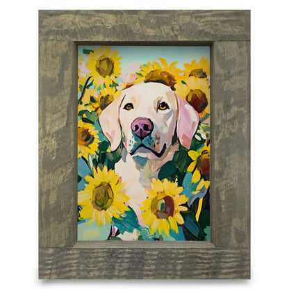 Yellow Lab Sunflowers | Real Wood Framed Wall Art Print
