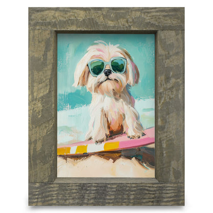 Wave-Riding Shih Tzu | Real Wood Framed Wall Art Print