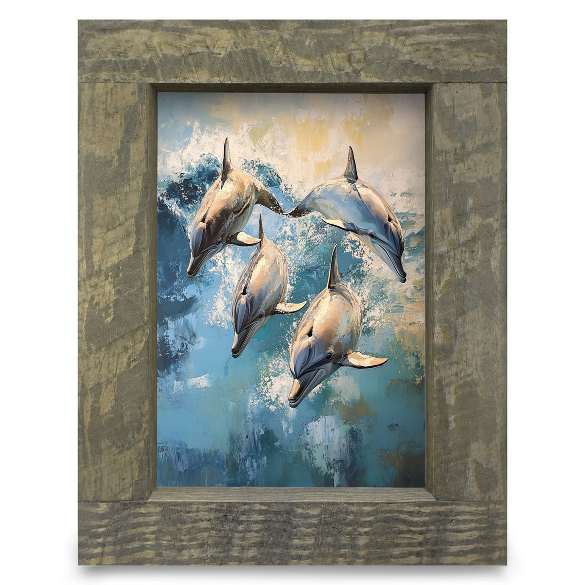 Playful Dolphins | Real Wood Framed Wall Art Print