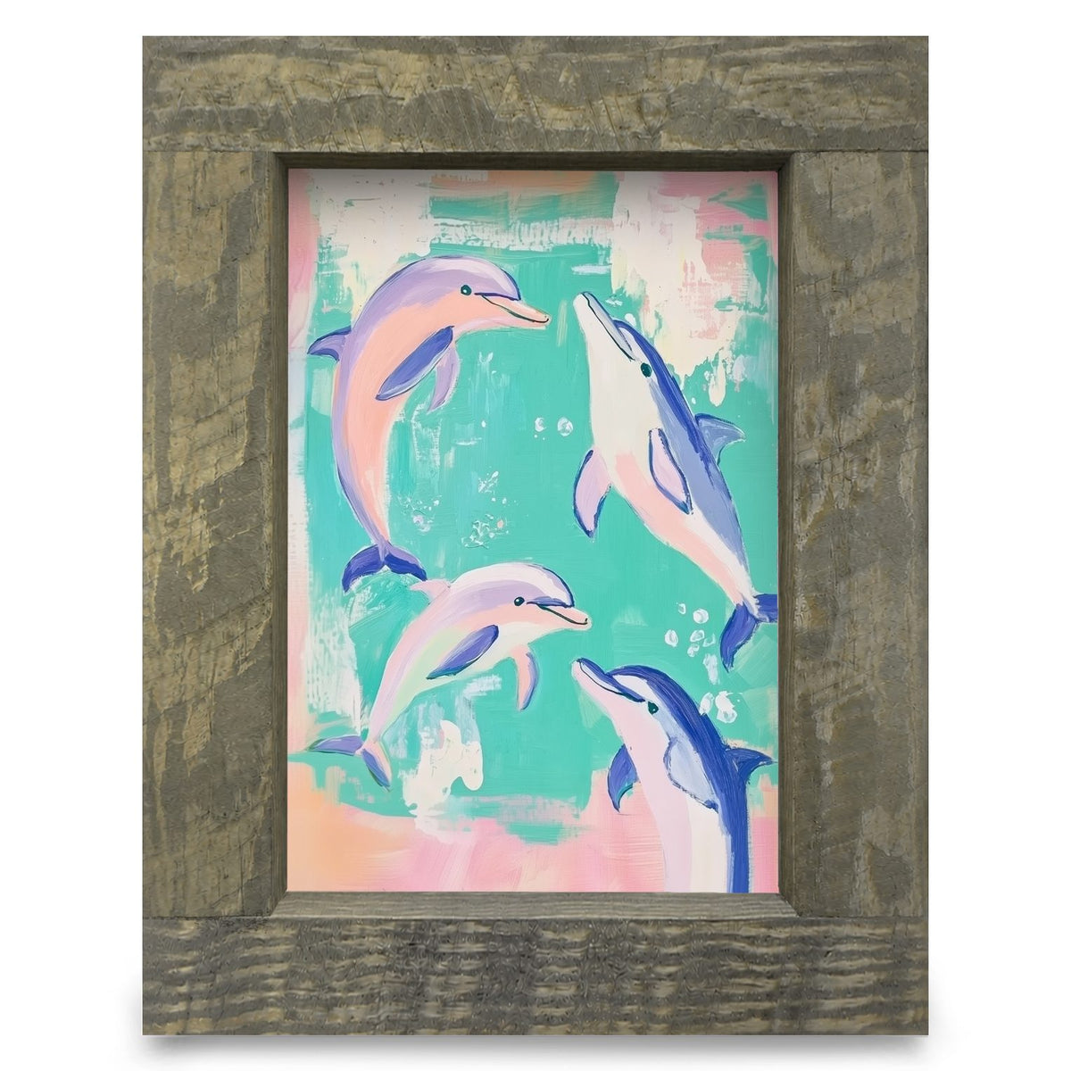 Happy Dolphins | Real Wood Framed Wall Art Print