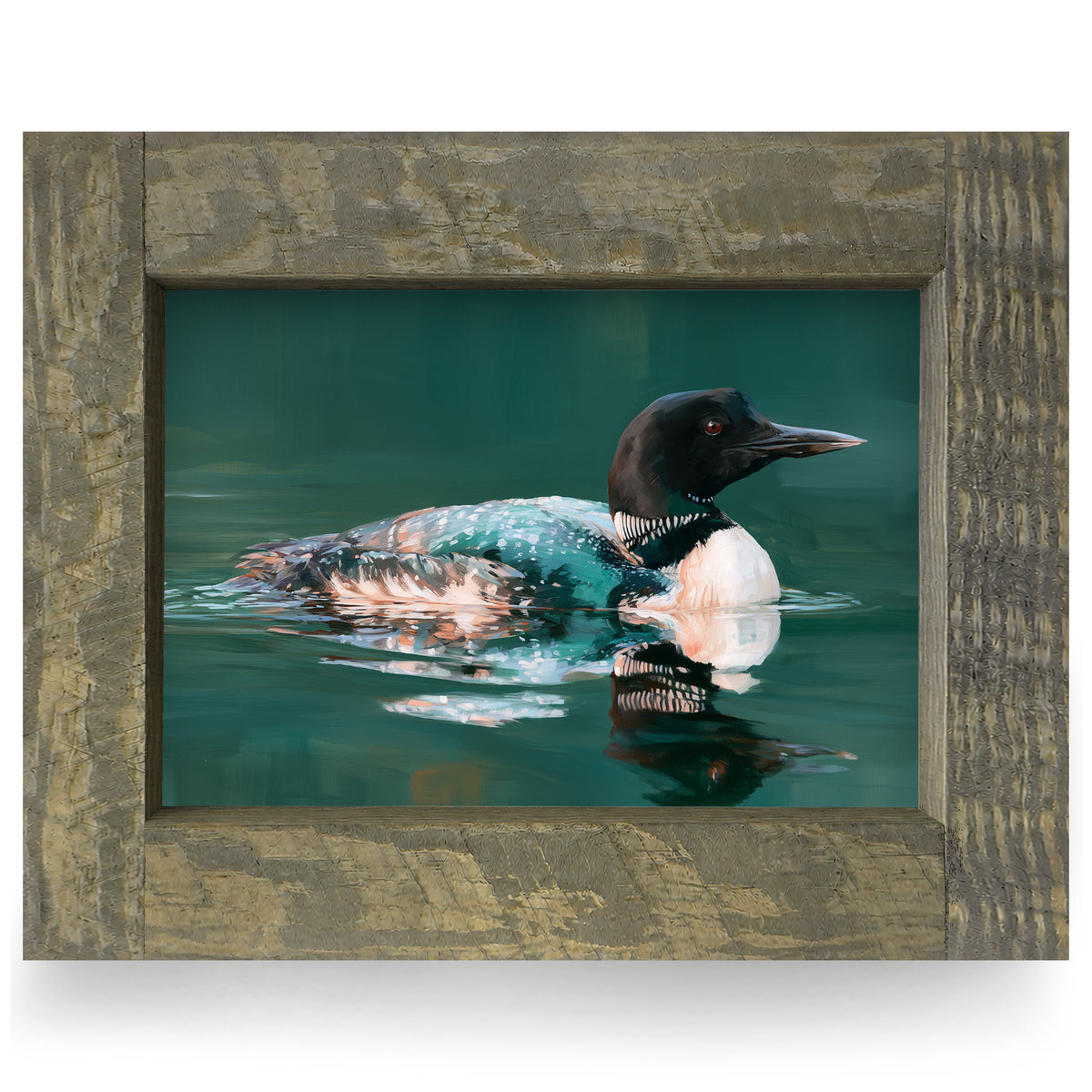Common Loon on the Lake | Real Wood Framed Wall Art Print | Horizontal
