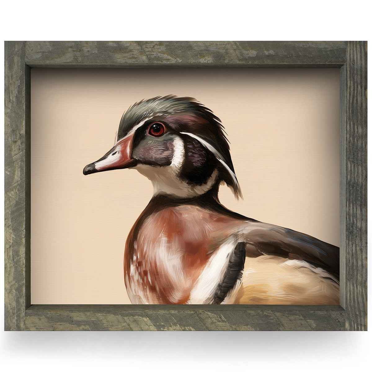 Wood Duck Portrait | Real Wood Framed Wall Art Print