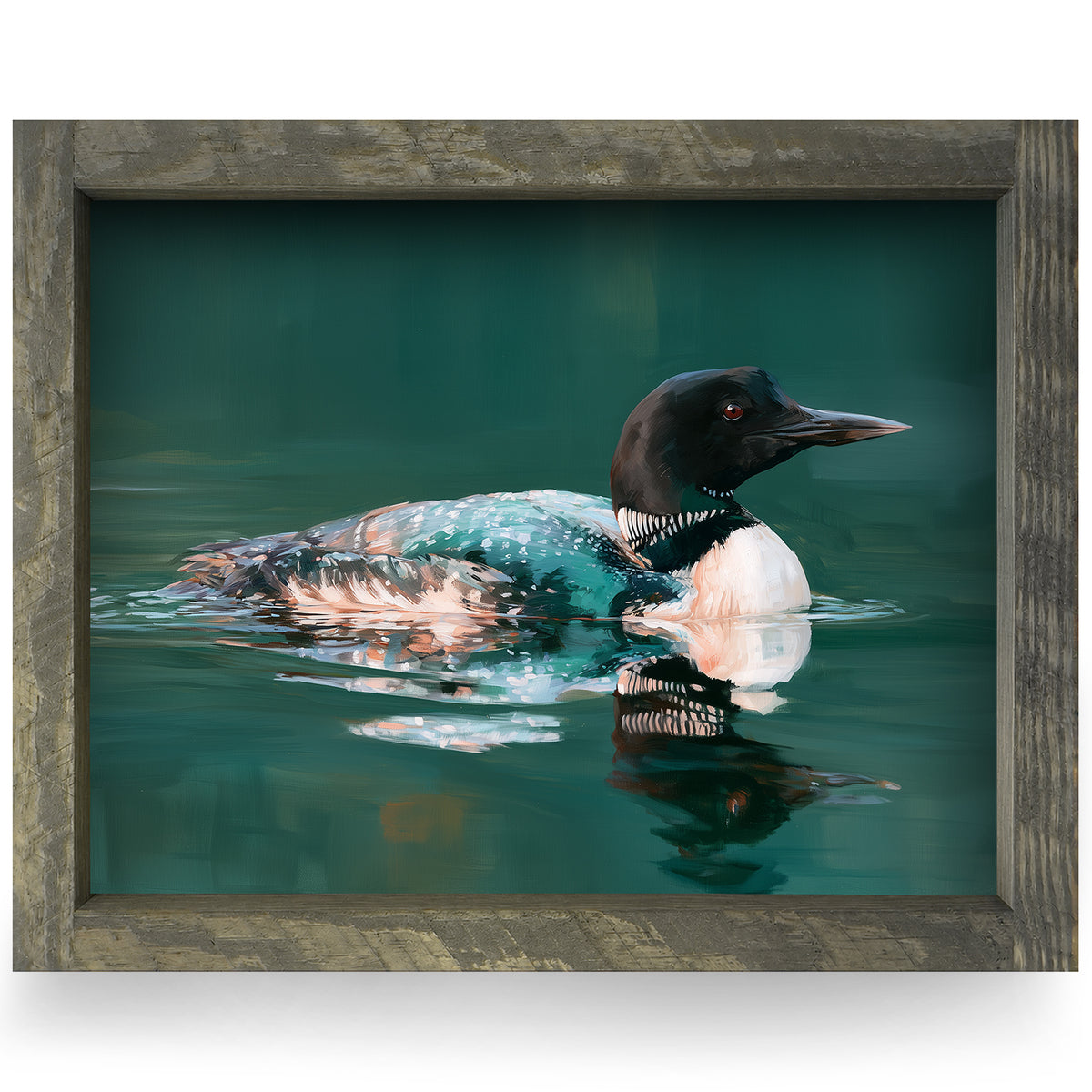 Common Loon on the Lake | Real Wood Framed Wall Art Print | Horizontal