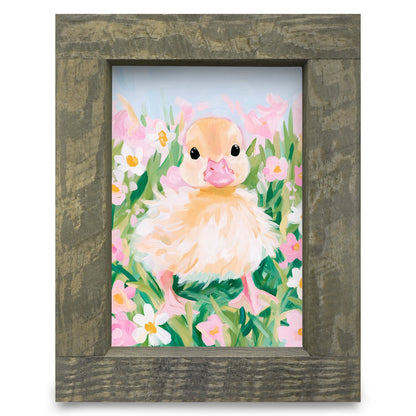 Duckling in the Daisies | Real Wood Framed Wall Art Print