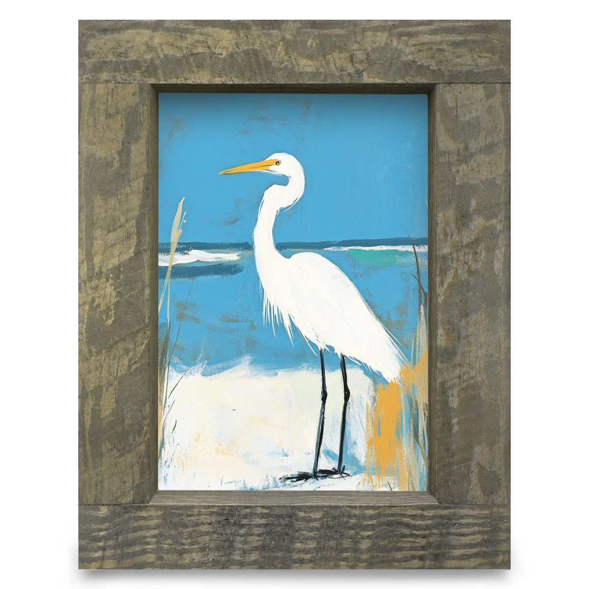 Blue Sky Egret | Real Wood Framed Wall Art Print