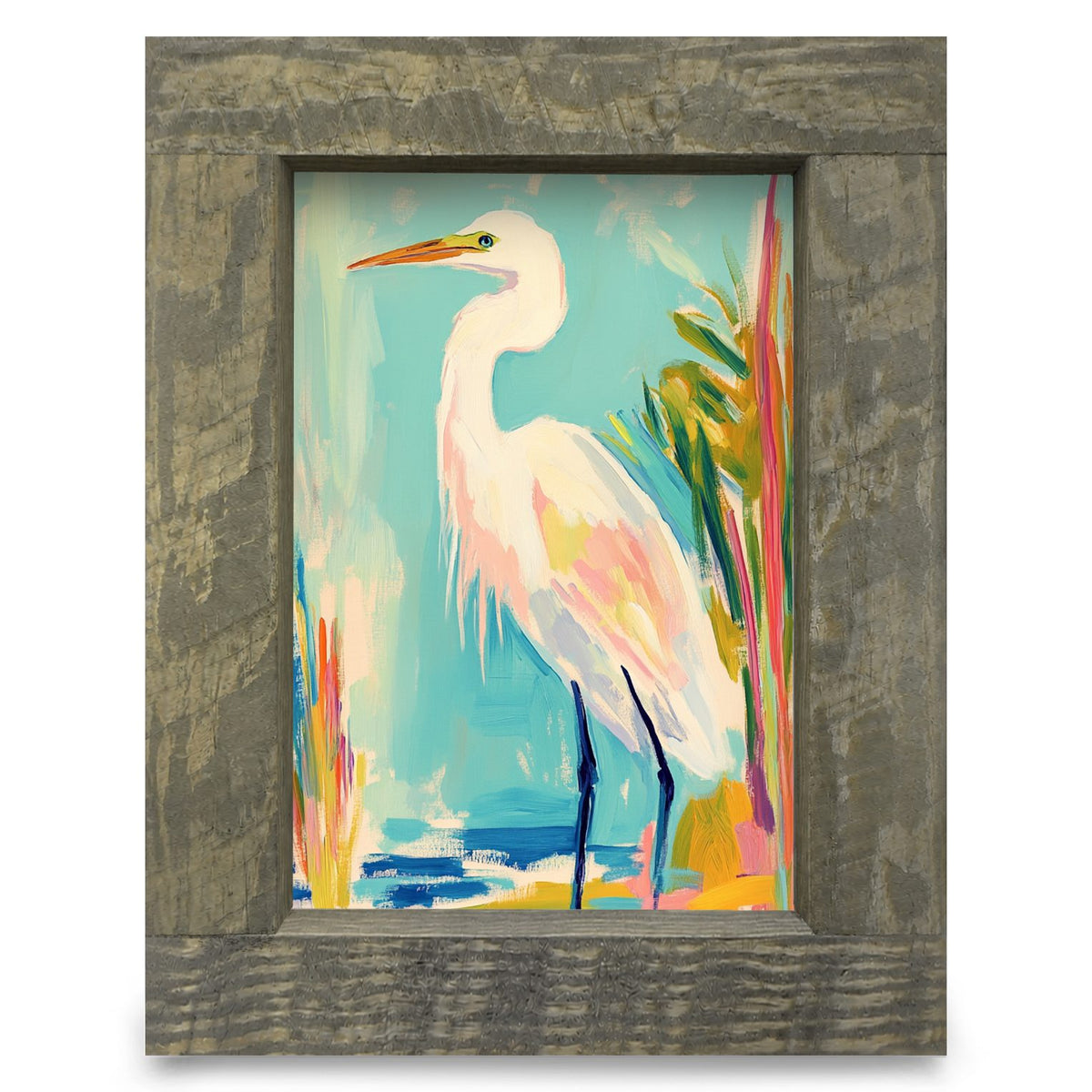Pastel Egret | Real Wood Framed Wall Art Print