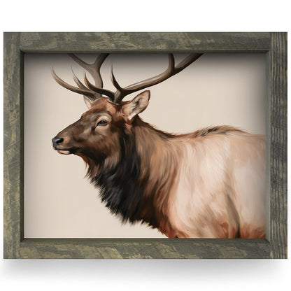Bull Elk Portrait | Real Wood Framed Wall Art Print