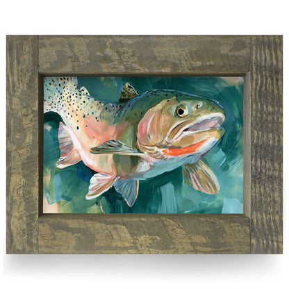 Rainbow Trout | Real Wood Framed Wall Art Print | Horizontal
