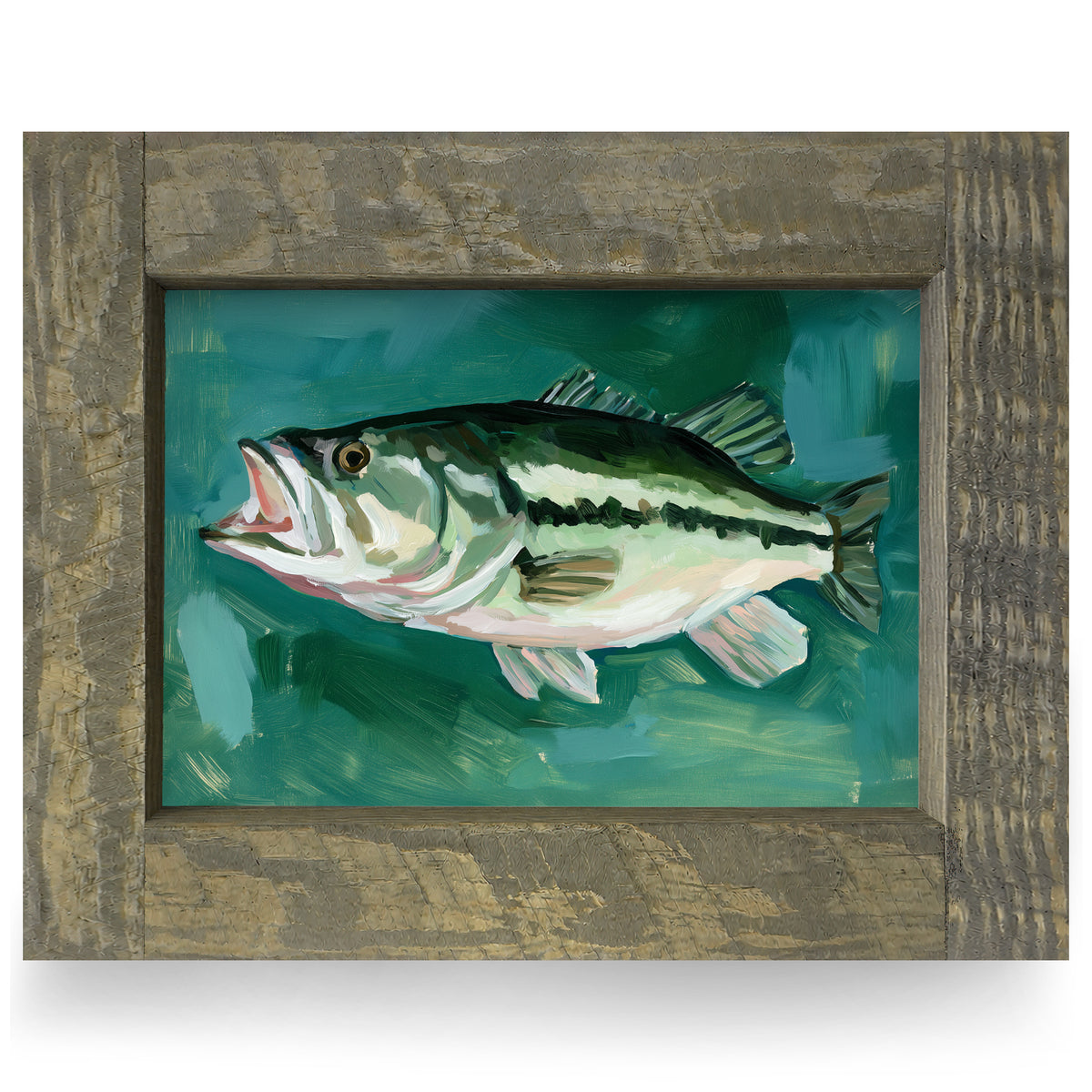 Largemouth Bass | Real Wood Framed Wall Art Print | Horizontal