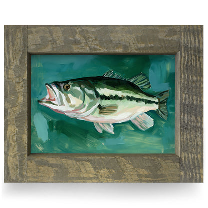 Largemouth Bass | Real Wood Framed Wall Art Print | Horizontal