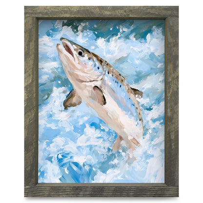 Leaping Salmon | Real Wood Framed Wall Art Print