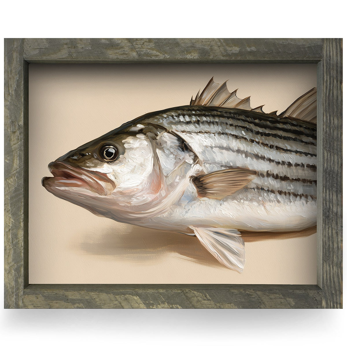 Striped Bass Portrait | Real Wood Framed Wall Art Print