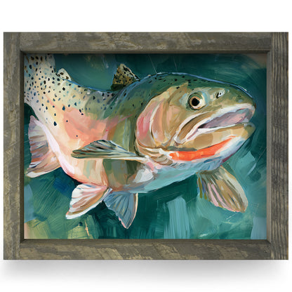 Rainbow Trout | Real Wood Framed Wall Art Print | Horizontal