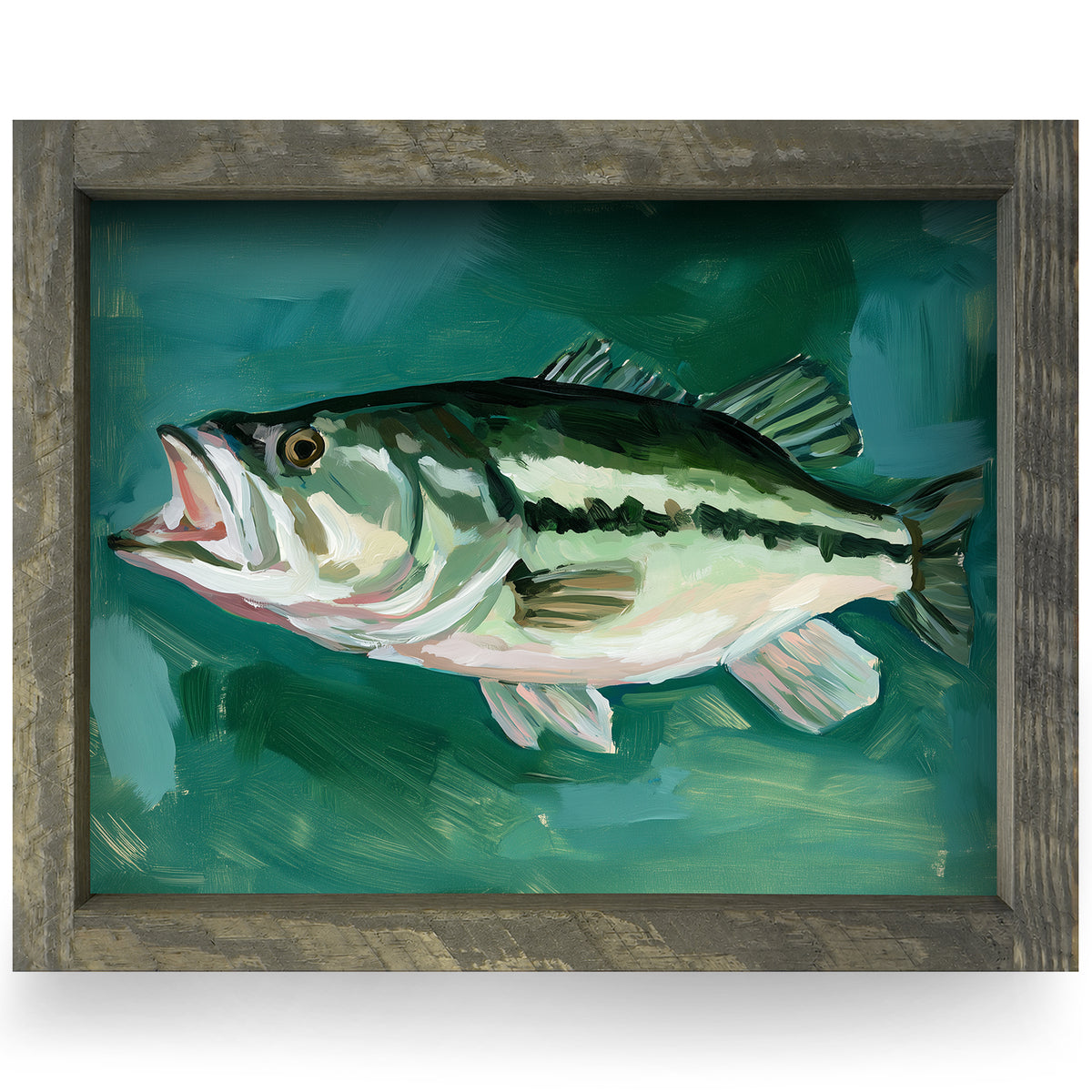 Largemouth Bass | Real Wood Framed Wall Art Print | Horizontal