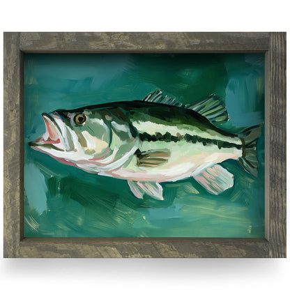Largemouth Bass | Real Wood Framed Wall Art Print | Horizontal