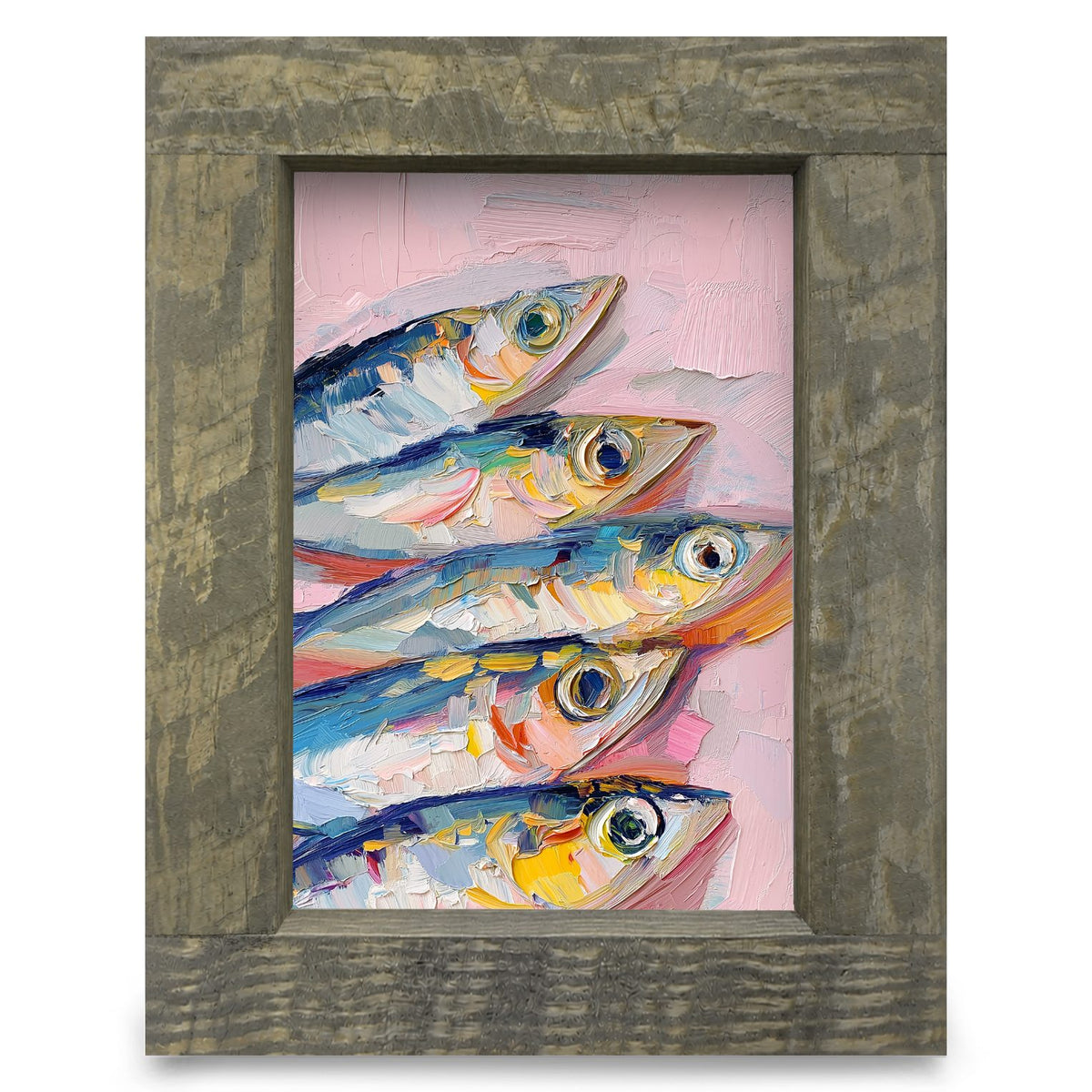 Impasto Fish Quintet | Real Wood Framed Wall Art Print