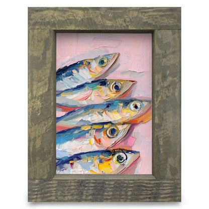 Impasto Fish Quintet | Real Wood Framed Wall Art Print